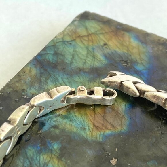 VTG Sterling Silver 925 Mexico Heavy Modernist 6MM XO Link Bracelet Sz 7.5" 24g - Picture 7 of 16